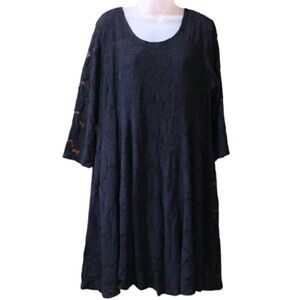 Torrid Plus Size 2X Black Lace Skater Dress - Flared Long Sleeve Gothic